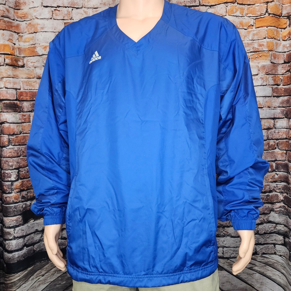Adidas Climalite V-Neck Windbreaker Pullover Blue Mens XL 2005 Y2K AWV004 478596